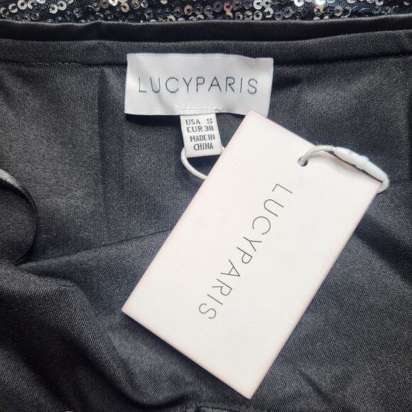 Lucy Paris Marnie Sequin Bow Detail Maxi Dress Gown Black Silver V Neck Small - Picture 8 of 10